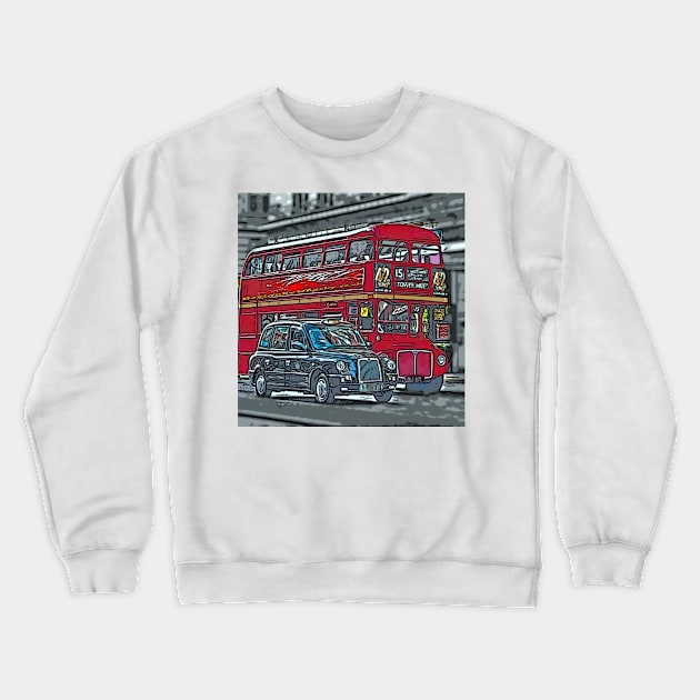 London Bus and Cab Crewneck Sweatshirt by bywhacky